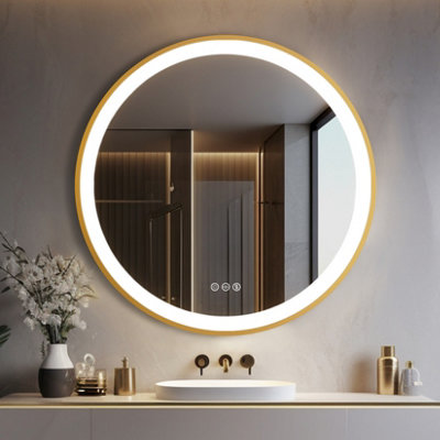 LUVODI 800mm Luxury Gold Round LED Mirror for Bathroom with Lights Anti-Fog 3 Color Dimmable