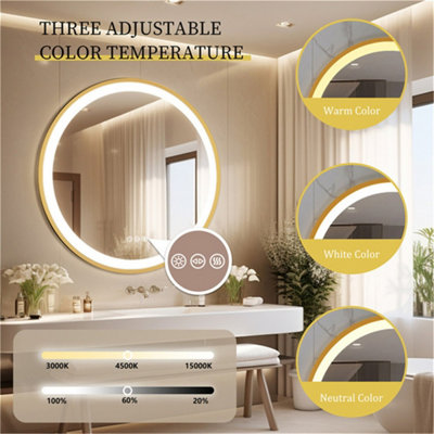 LUVODI 800mm Luxury Gold Round LED Mirror for Bathroom with Lights Anti ...