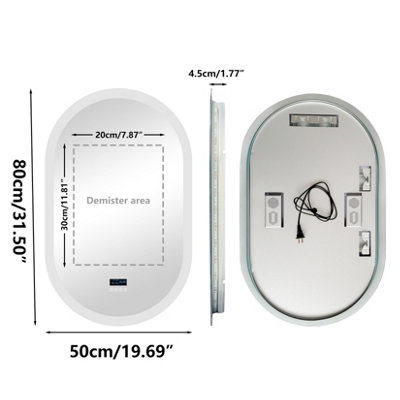 LUVODI 800x500mm Oval LED Bathroom Mirror Dual Bluetooth Speaker Audio Stereo Makeup Mirror,Dimmable,Backlit,Digital Display