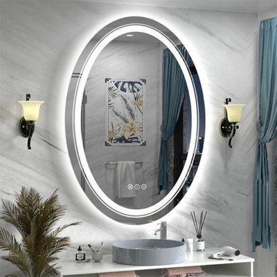 LUVODI 800x600mm Double Lighting Oval LED Bathroom Mirror Illuminated Wall-Mount Memory Function