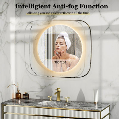 LUVODI 800x700mm Round LED Lighted Bathroom Mirror Clear Glass Edge Anti-fog Vanity Mirror Anti-Fog, Backlit Light