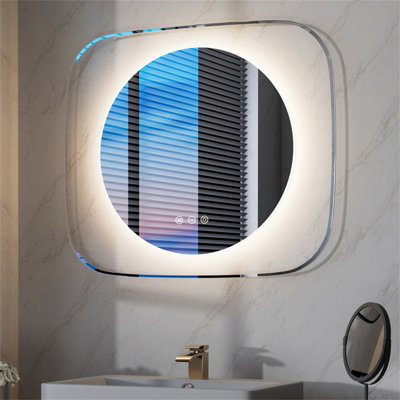 LUVODI 800x700mm Round LED Lighted Bathroom Mirror Clear Glass Edge Anti-fog Vanity Mirror Anti-Fog, Backlit Light
