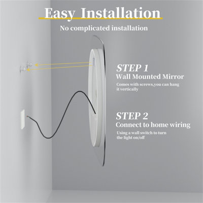 LUVODI 800x700mm Round LED Lighted Bathroom Mirror Clear Glass Edge Anti-fog Vanity Mirror Anti-Fog, Backlit Light