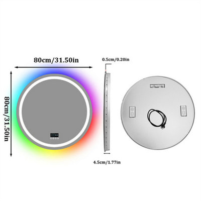 LUVODI 80CM RGB LED Bathroom Mirror with Bluetooth Speaker Round Vanity Mirror, Anti-Fog, Dimmable, Digital Display