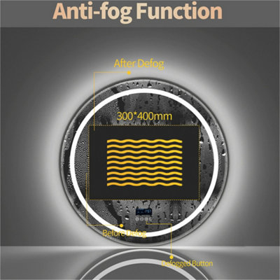 LUVODI 80CM Round Bluetooth LED Bathroom Mirror with Clock Demister 3 Color Lights Dimmable