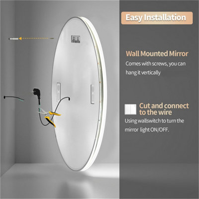 LUVODI 80CM Round Bluetooth LED Bathroom Mirror with Clock Demister 3 Color Lights Dimmable