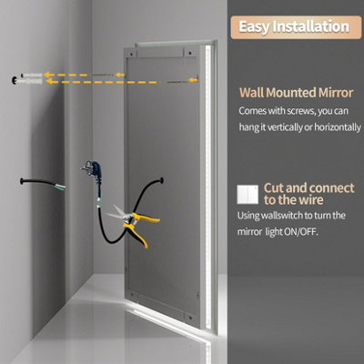 LUVODI 80x60cm Anti-fog LED Bathroom Mirror 3X Magnifier Vanity Shaving Mirror Dimmable 3 Colours Front Light + Backlit