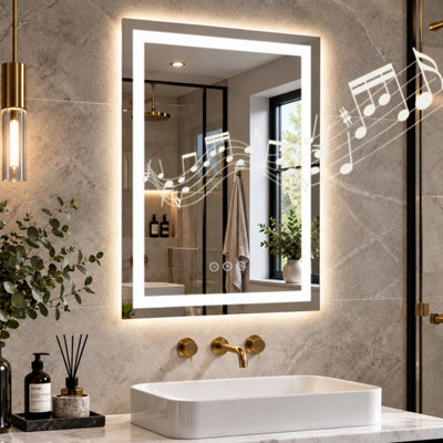LUVODI 80x60cm Rectangle LED Bathroom Mirror with Bluetooth Speaker ...