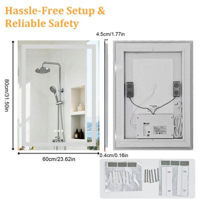 LUVODI 80x60cm Rectangle LED Bathroom Mirror with Bluetooth Speaker ...