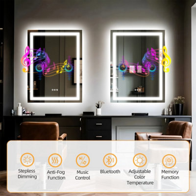 LUVODI 80x60cm Rectangle LED Bathroom Mirror with Bluetooth Speaker ...