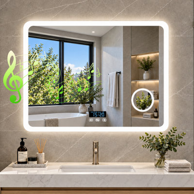LUVODI 80x60cm Smart LED Bathroom Mirror with Bluetooth Speaker ...