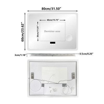 LUVODI 80x60cm Smart LED Bathroom Mirror with Bluetooth Speaker ...