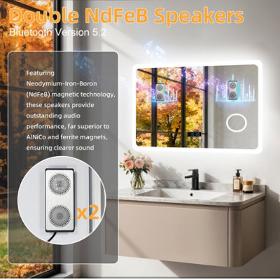 LUVODI 80x60cm Smart LED Bathroom Mirror with Bluetooth Speaker ...