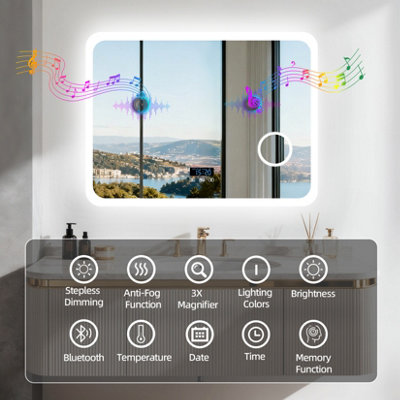 LUVODI 80x60cm Smart LED Bathroom Mirror with Bluetooth Speaker ...