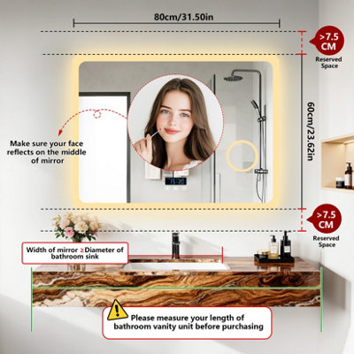 LUVODI 80x60cm Smart LED Bathroom Mirror with Bluetooth Speaker ...