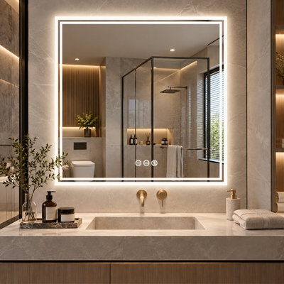 LUVODI 80x80cm LED Lighted Bathroom Mirror Backlit Smart Anti-fog Vanity Mirror, Wall Switch or Plug-In