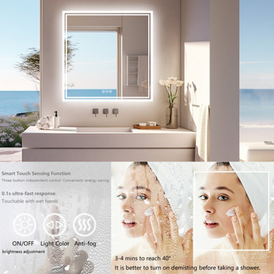 LUVODI 80x80cm LED Lighted Bathroom Mirror Backlit Smart Anti-fog Vanity Mirror, Wall Switch or Plug-In