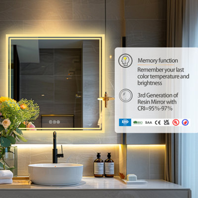 LUVODI 80x80cm LED Lighted Bathroom Mirror Backlit Smart Anti-fog Vanity Mirror, Wall Switch or Plug-In