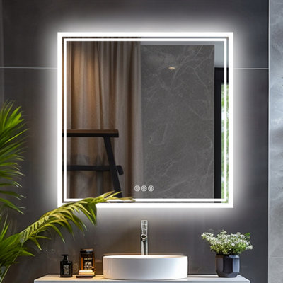 LUVODI 80x80cm LED Lighted Bathroom Mirror Backlit Smart Anti-fog Vanity Mirror, Wall Switch or Plug-In