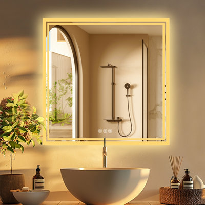 LUVODI 80x80cm LED Lighted Bathroom Mirror Backlit Smart Anti-fog Vanity Mirror, Wall Switch or Plug-In