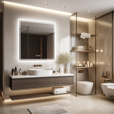 LUVODI 80x80cm LED Lighted Bathroom Mirror Backlit Smart Anti-fog Vanity Mirror, Wall Switch or Plug-In