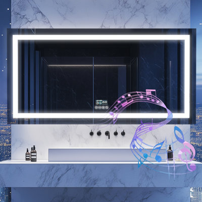 LUVODI Bluetooth LED Bathroom Mirror Music Temperature Anti-fog Vanity Mirror, Date and Time, Backlit Frontlit