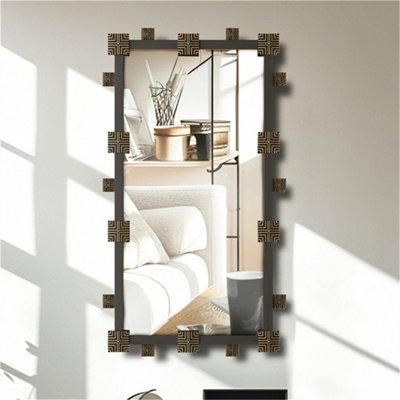 LUVODI Industrial Rectangle Accent Mirror Decorative Wall Art Mirror Metal Frame,102x52cm