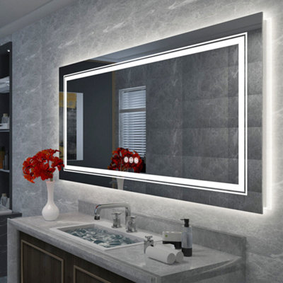 LUVODI Large 1200x600mm LED Bathroom Mirror Anti Fog Wall Mounted Cosmetck Makeup Mirrors,Front & Backlit