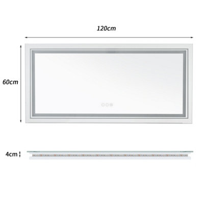LUVODI Large 1200x600mm LED Bathroom Mirror Anti Fog Wall Mounted ...