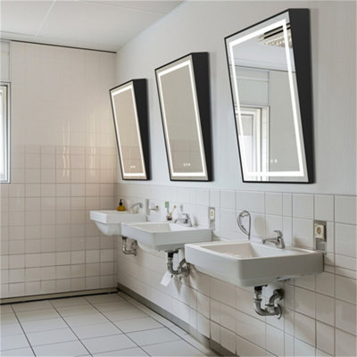 LUVODI LED Bathroom Mirror Lighted Tilting Fogless Wall Mirror Restroom Old Barber Shop, 60x90 cm