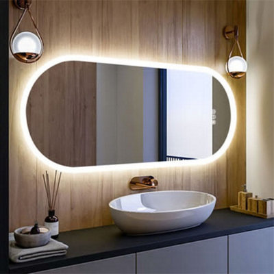 LUVODI Long Oval Bathroom LED Wall Mirror Makeup Mirrors, Backlit, Dimmable, 3 Lights, Anti-fog 100x50cm