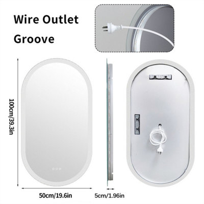 LUVODI Long Oval Bathroom LED Wall Mirror Makeup Mirrors, Backlit, Dimmable, 3 Lights, Anti-fog 100x50cm