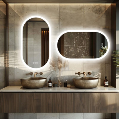 LUVODI Long Oval Bathroom LED Wall Mirror Makeup Mirrors, Backlit, Dimmable, 3 Lights, Anti-fog 100x50cm