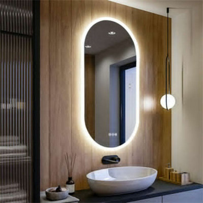 LUVODI Long Oval Bathroom LED Wall Mirror Makeup Mirrors, Backlit, Dimmable, 3 Lights, Anti-fog 100x50cm