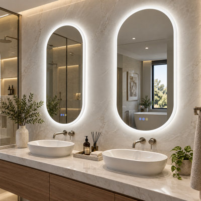 LUVODI Long Oval Bathroom LED Wall Mirror Makeup Mirrors, Backlit, Dimmable, 3 Lights, Anti-fog 100x50cm