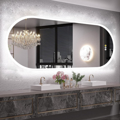 LUVODI Long Oval Bathroom LED Wall Mirror Makeup Mirrors, Backlit, Dimmable, 3 Lights, Anti-fog 120x60cm