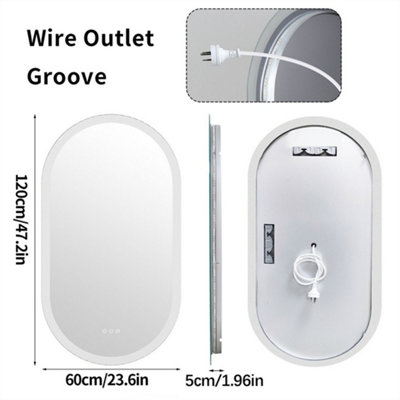LUVODI Long Oval Bathroom LED Wall Mirror Makeup Mirrors, Backlit, Dimmable, 3 Lights, Anti-fog 120x60cm