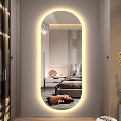 LUVODI Long Oval Bathroom LED Wall Mirror Makeup Mirrors, Backlit, Dimmable, 3 Lights, Anti-fog 120x60cm