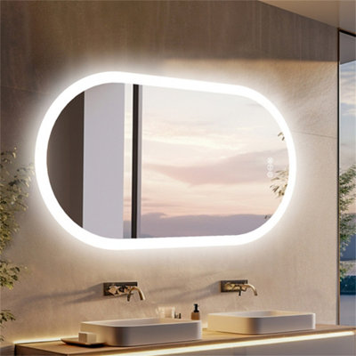 LUVODI Long Oval Bathroom LED Wall Mirror Makeup Mirrors, Backlit, Dimmable, 3 Lights, Anti-fog 120x60cm