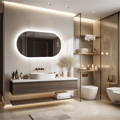 LUVODI Long Oval Bathroom LED Wall Mirror Makeup Mirrors, Backlit, Dimmable, 3 Lights, Anti-fog 120x60cm