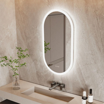 LUVODI Long Oval Bathroom LED Wall Mirror Makeup Mirrors, Backlit, Dimmable, 3 Lights, Anti-fog 80x50cm