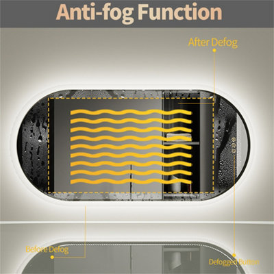 LUVODI Long Oval Bathroom LED Wall Mirror Makeup Mirrors, Backlit, Dimmable, 3 Lights, Anti-fog 80x50cm