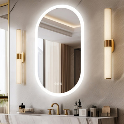 LUVODI Long Oval Bathroom LED Wall Mirror Makeup Mirrors, Backlit, Dimmable, 3 Lights, Anti-fog 80x50cm