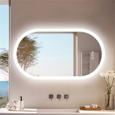 LUVODI Long Oval Bathroom LED Wall Mirror Makeup Mirrors, Backlit, Dimmable, 3 Lights, Anti-fog 80x50cm