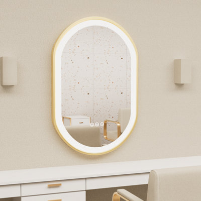 LUVODI Oval LED Bathroom Mirror Anti-Fog 3 Touch Lighted Gold Frame ...