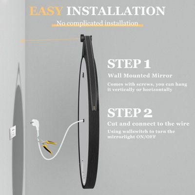LUVODI Round 600mm LED Lighted Bathroom Mirror Anti-fog Dimmable with Leather Belt(Non removable)
