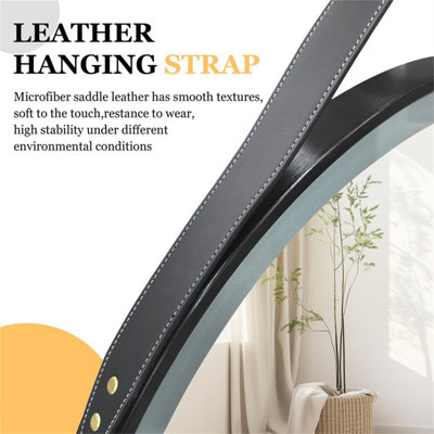 LUVODI Round 800mm LED Lighted Bathroom Mirror Anti-fog Dimmable with Leather Belt(Non removable)