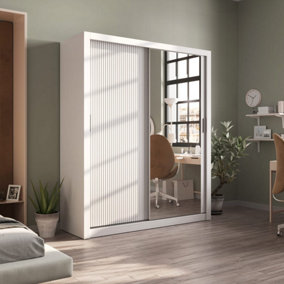 Lux 28 - 2 Sliding 1 Mirror Door Wardrobe in White - W1800mm H2160mm D600mm, Elegant and Functiona