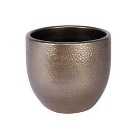 Lux Design Gold Ceramic Indoor Plant Pot. Hammered Effect. No Drainage Holes (Dia) 16 cm