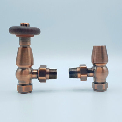 Lux Heat Angled Antique Copper Traditional Thermostatic Radiator Valve (TRV) Set